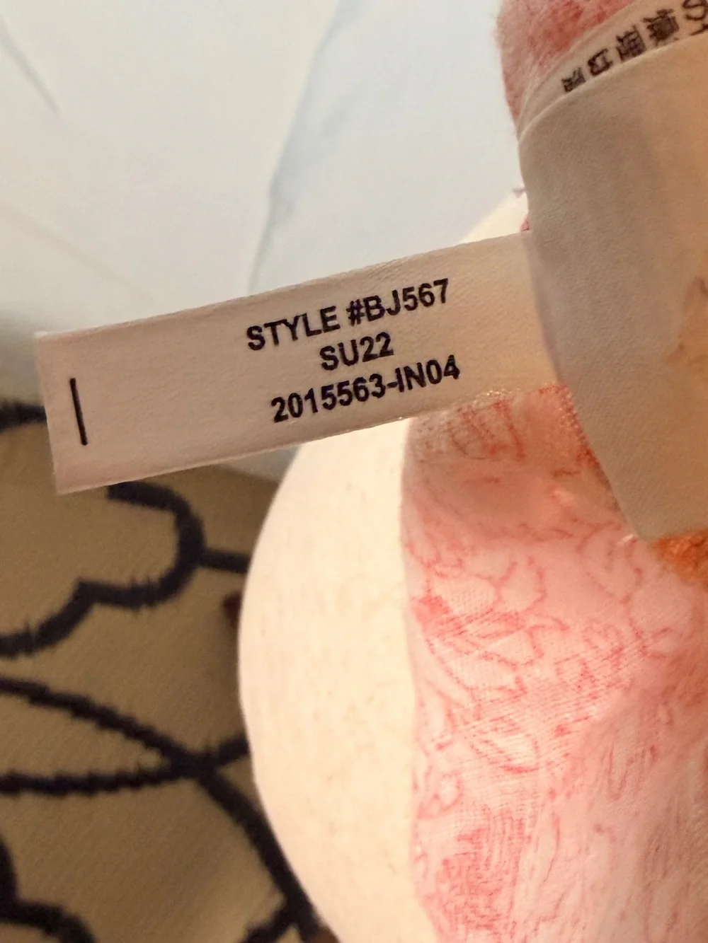 J. Crew 100% Linen Coral pink Floral Scoop-Neck Puff Sleeve peasant, cottagecore